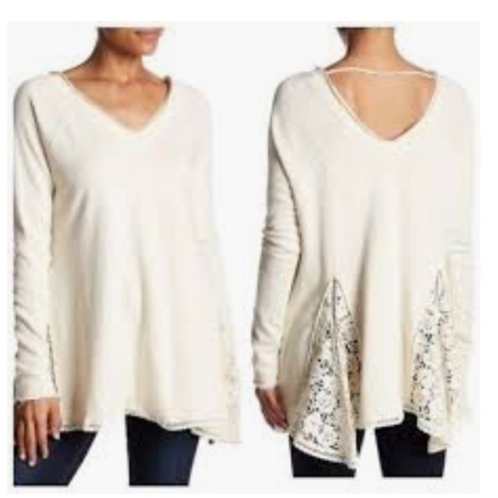 NWT Ivory Free People lace insert pullover - Picture 1 of 6